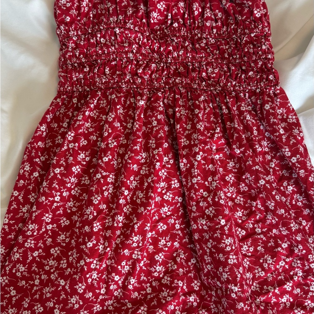 Red Floral Smocked Dress